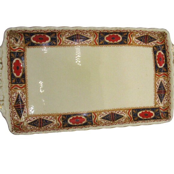 GRINDLEY CERAMIC Tray Ornate Handles Geometric Floral Border England Vintage 11" - Picture 7 of 10
